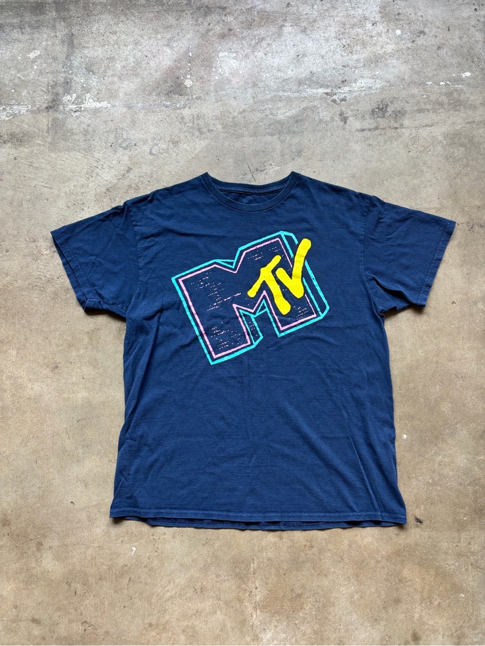MTV Navy Graphic Tee with Yellow & Teal Logo